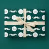 Happy moustache wrapping paper on blue with custom name text