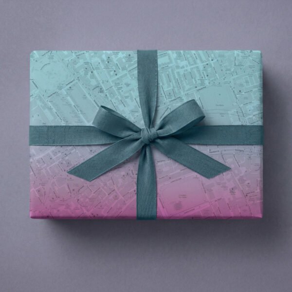 Mapped wrapping paper - personalised location map design with gradient colour scheme