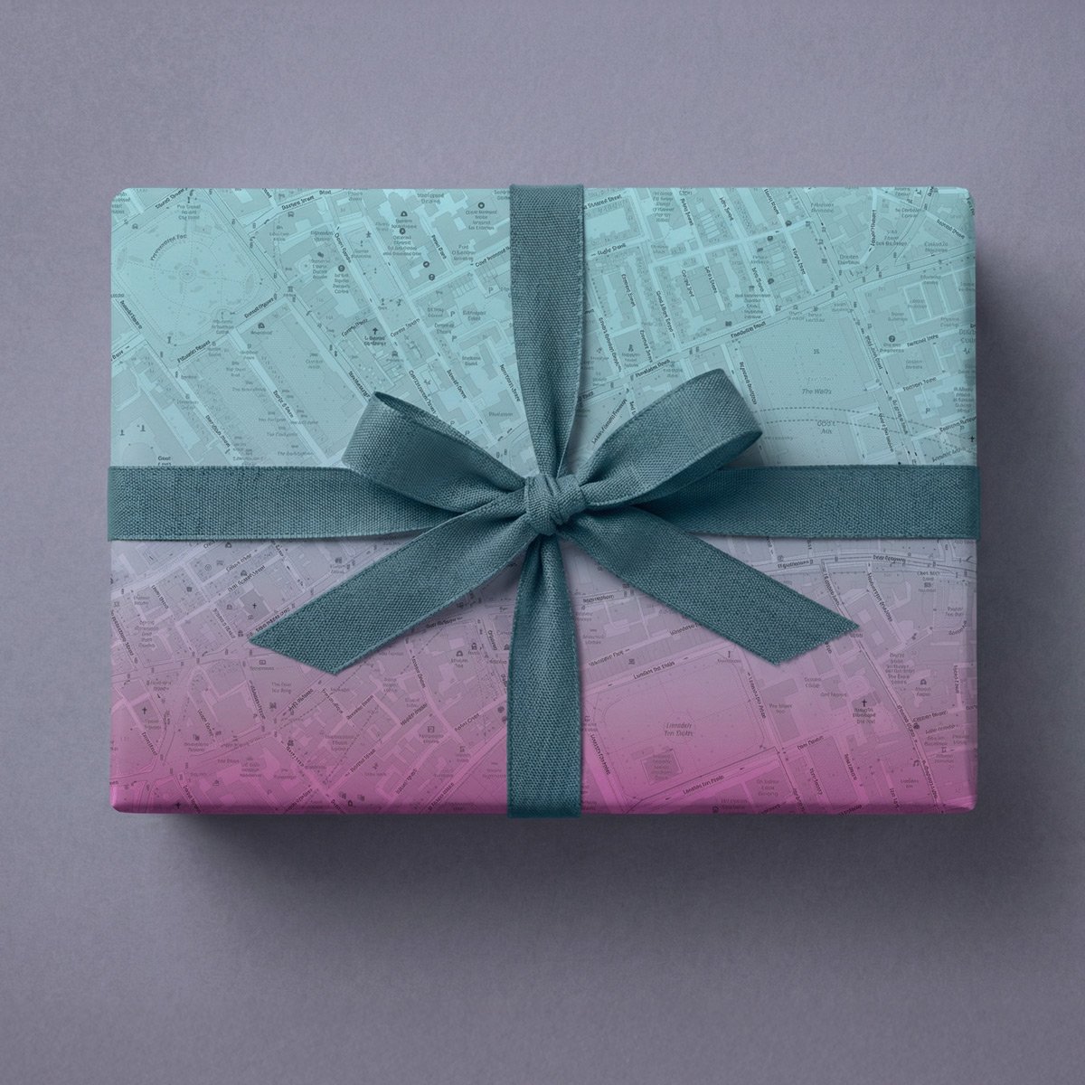 Mapped wrapping paper - personalised location map design with gradient colour scheme