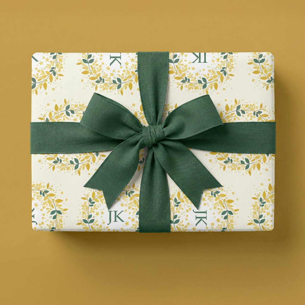 Floral Message wrapping paper - elegant botanical floral pattern on cream background