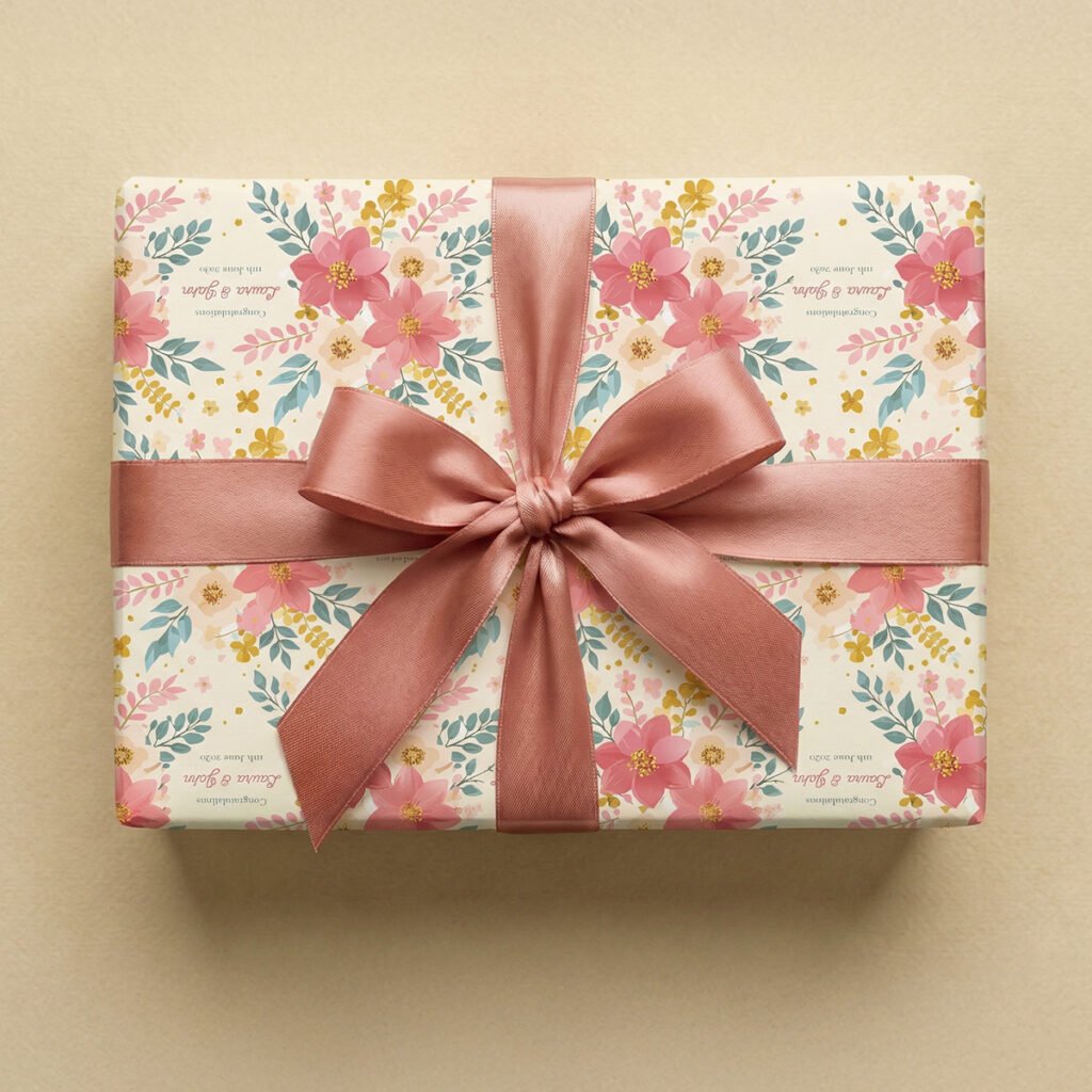 Floral Message wedding wrapping paper - pink and orange flowers with personalised message