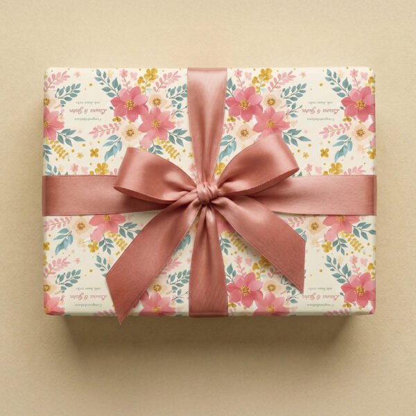 Floral Message wedding wrapping paper - pink and orange flowers with personalised message