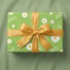 Daisy Field wrapping paper - white daisies with golden centres on green background