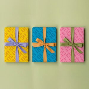 repeating seamless pattern of stylised numbers and triangular shapes in shades of pink blue and yellow with 3D shadowing effect