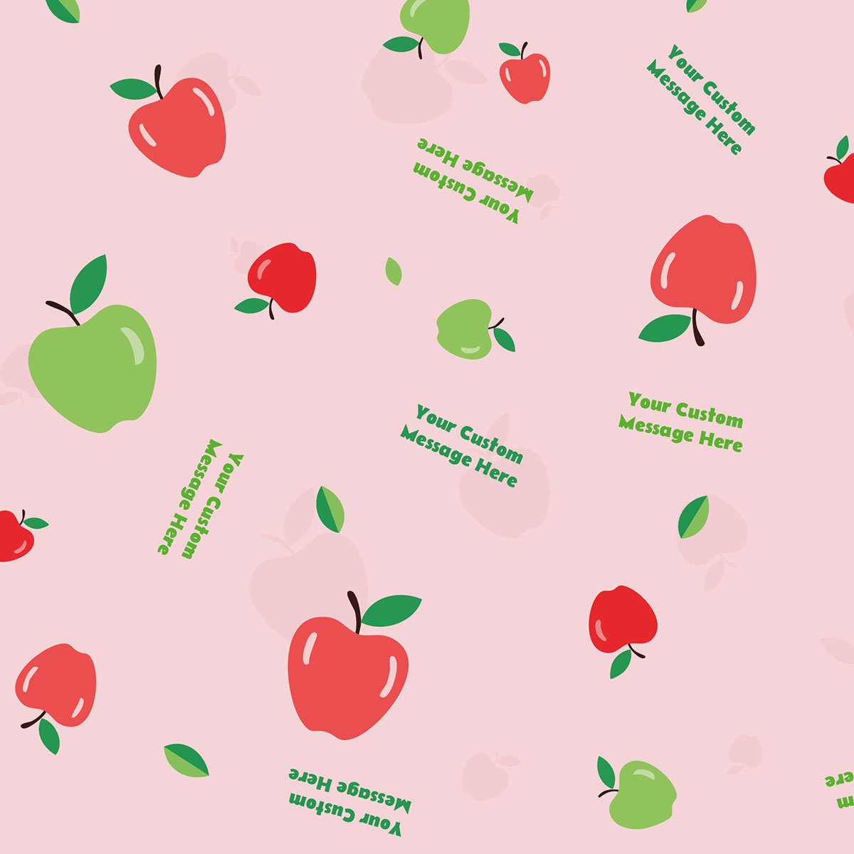 Apple Picking wrapping paper - red and green apples with personalised message on pink